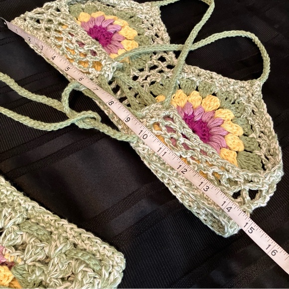 Summer Crochet Crop Tank Cheeky Shorts Set Granny Squares Sexy M High Waist - Picture 14 of 16